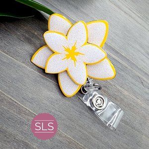 Handmade 3D Glitter Plumeria Hawaiian Retractile Bagel Reel-Flower Lover